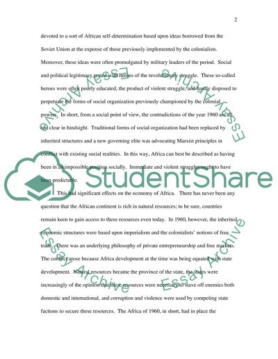 The Africa of 1960: Social Fragmentation and Economic Disruption