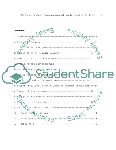 Uganda: Economic Consequences of Credit Market Failure