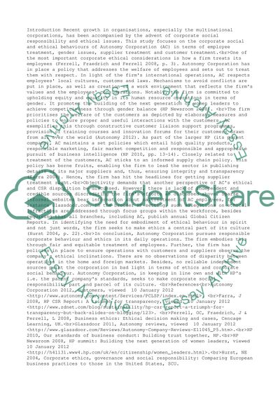 Report on firms CSR/Ethics