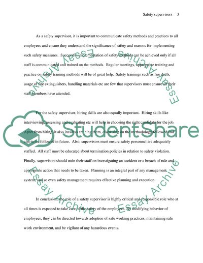 Safety Supervisors in the work place