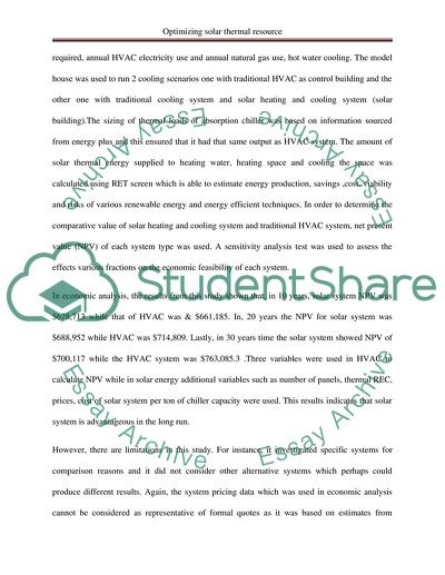 Optimizing solar thermal resurce