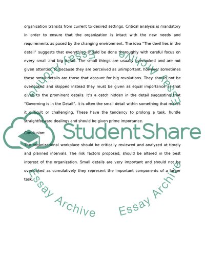 Critically discuss how the work-place be analysed and why the devil is in the detail