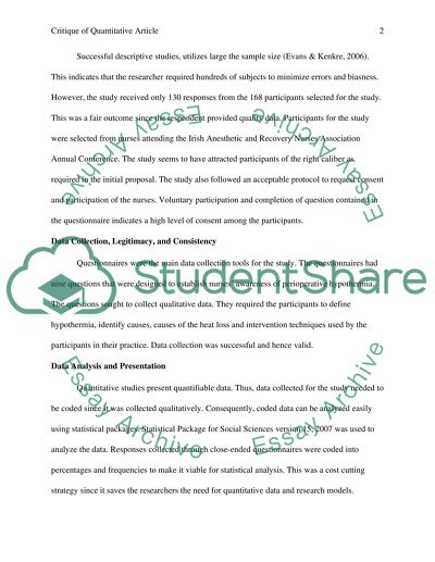 CRITIQUE OF QUANTITATIVE ARTICLE