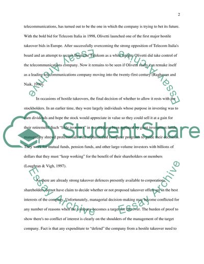 Shareholders Wealth Consequences for Defeating Hostile Takeovers