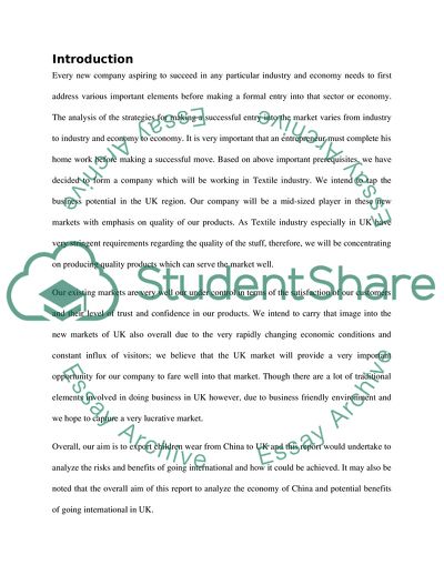 The Analysis of the Strategies of Going Global for Children Wear from China to the UK