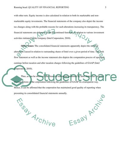 Quality of Financial reporting