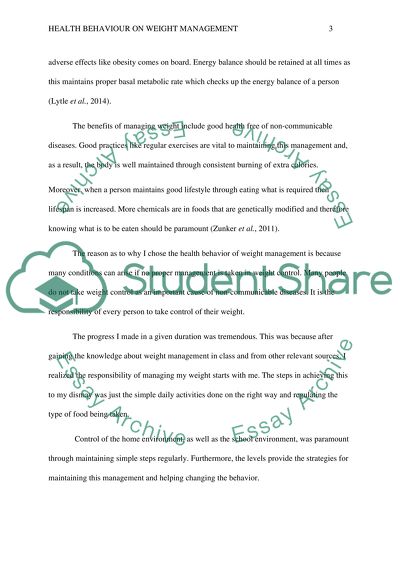 Weight management -Health Assessment Project