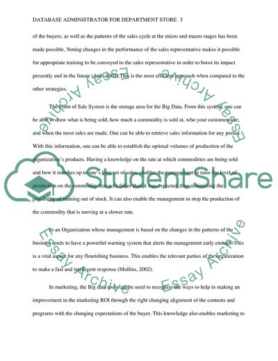 Actions of Database Administrator for Department Store