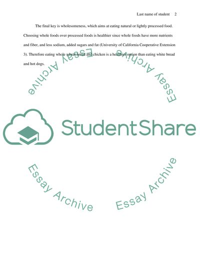 Healthy Eating and Choice of Food