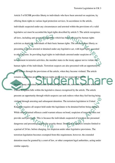 Terrorist Legislation in the UK