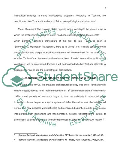 An exploration of notions of order present in Bernard Tschumis deconstructive architecture of the late 70s