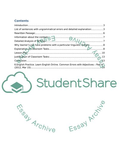 Passage Analysis: Ungrammatical Errors
