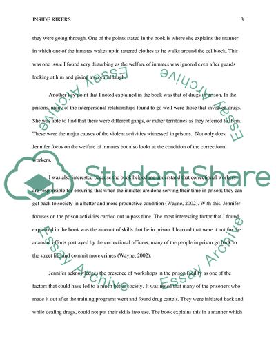 Response of chapter 1 of inside rikers