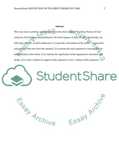 Reflection on Teaching Themes of Care