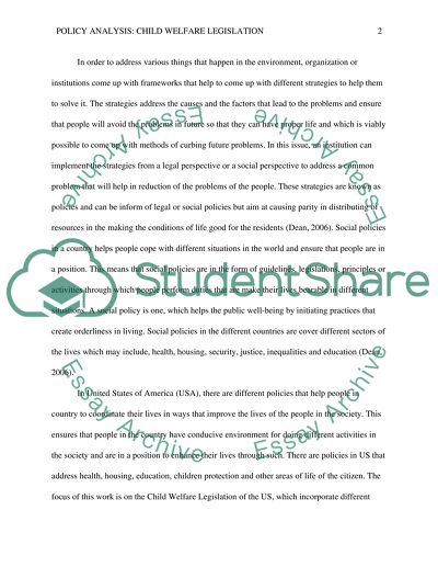 Policy Analysis: Child Welfare Legislation