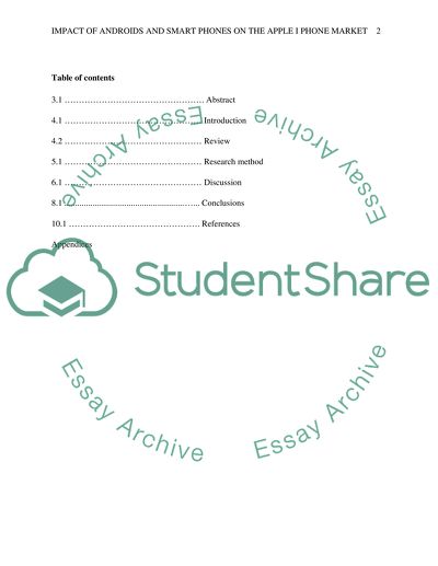 Imapct of Androids and Smart Phones on the Apple I Phone Market