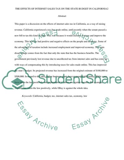 The Effects of Internet Sales Tax on the State Budget in California