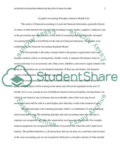 Accepted Accounting Principles related to Health Care
