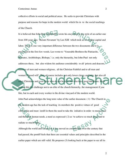 Analysis of Centesimus Annus Document of John Paul II