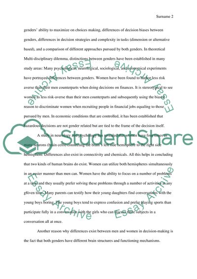 Difference between Genders in Decision Making Process