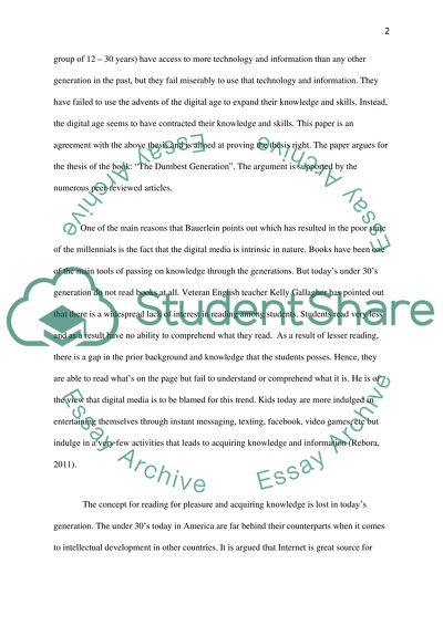 Dumbest generation synthesis essay image