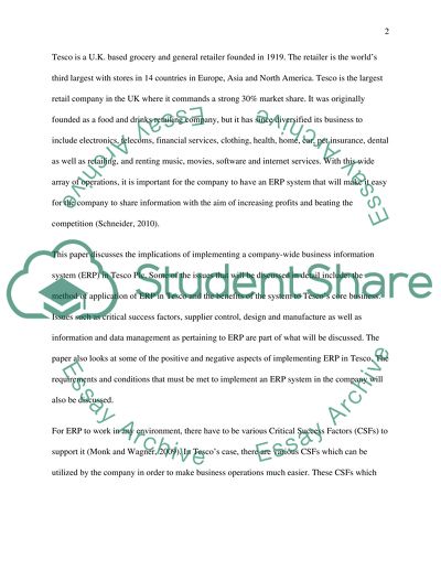 Implications of Implementing a Wide Business Information System in Tesco