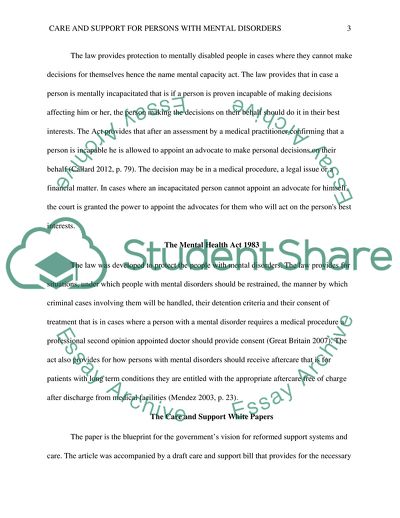 Care and Support for Persons with Mental Disorders