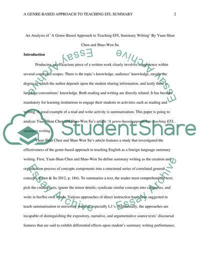 A Genre-Based Approach to Teaching EFL Summary Writing By Yuan-Shan Chen