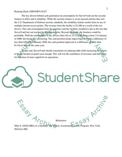 Cash Generation on Consumption for ServerVault