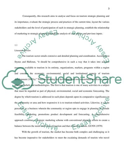 Theory and Practice of Strategic Planning for Tourism