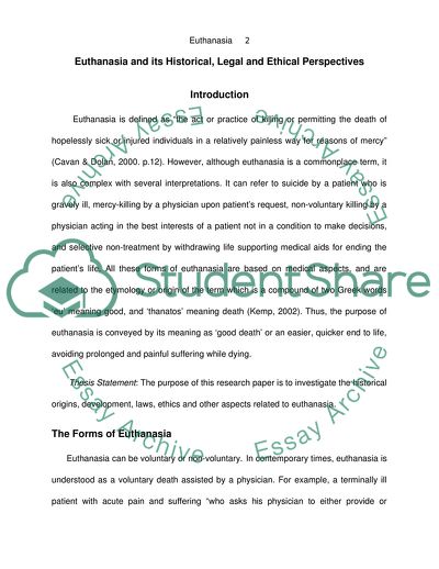 Euthanasia and its Historical, Legal and Ethical Perspectives