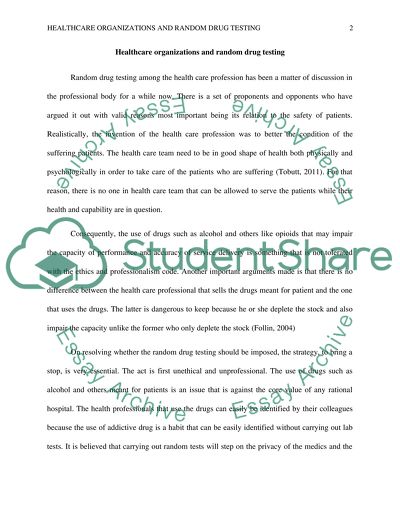 Health Care Organization and Random Drug Testing