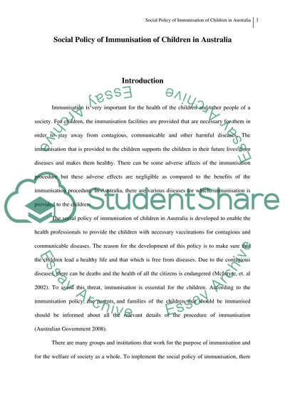 Social Policy of Immunization of Children in Australia