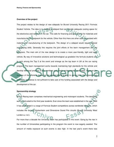 Racing, Finance and Sponsorship