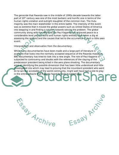 Interpretation and Observation from the Documentary about the Genocide in Rwanda