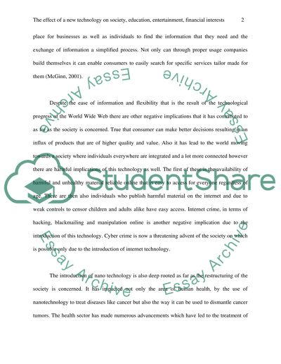 The Effect of a New Technology on Society, Education, and Entertainment