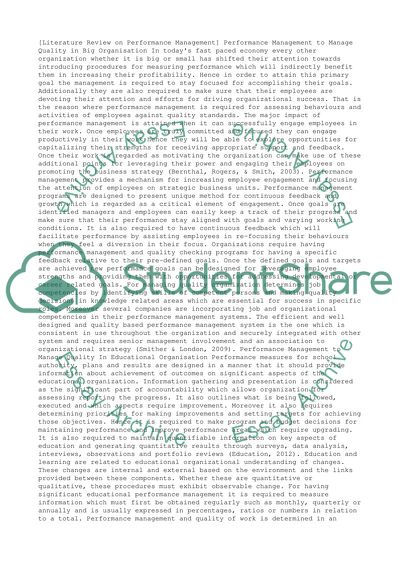 Literature Review on Performance Management