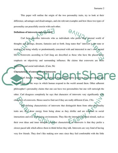 Introversion and Extraversion as Personalities