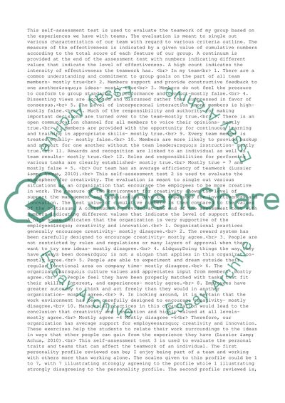 Teamwork Self Assessment Tests