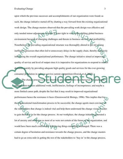 Evaluating Change at the Workplace