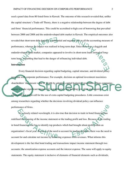 Impact of Corporate Financing Decision on Performance of Firms Listed in Kuwait Stock Exchange