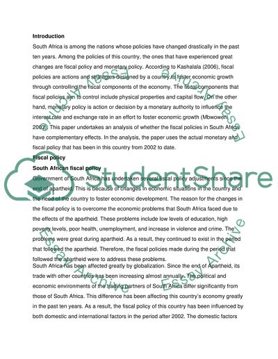 South African Fiscal and Monetary Policy