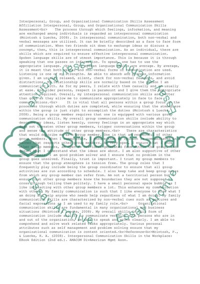 Interpersonal, Group, and Organizational Communication Skills Assessment