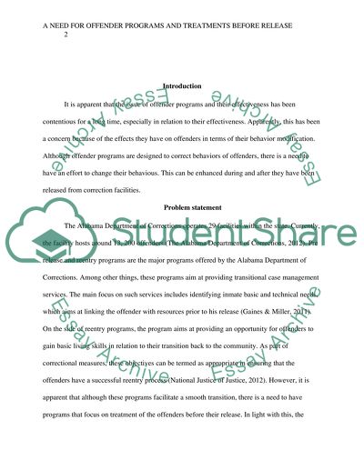 A Need for Offender Programs and Treatments Before Release