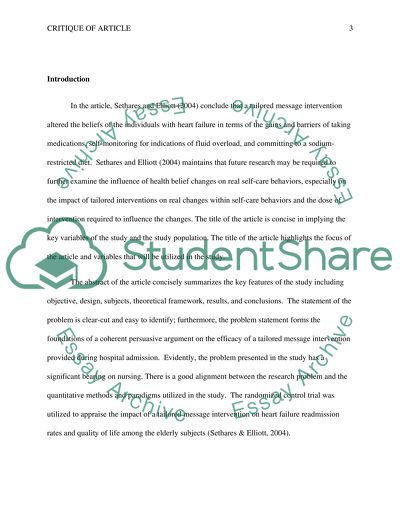 The Effect of a Tailored Message Intervention by Sethares and Elliott