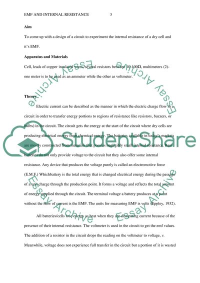 The Internal Resistance of a Cell and Electromotive Force