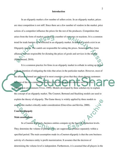 Cournot, Bertrand and Stackelberg Models of Oligopoly