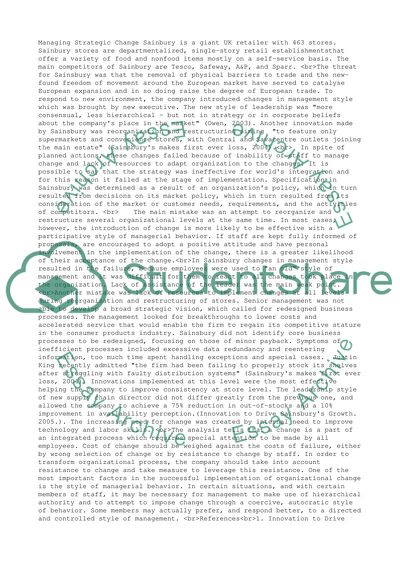 Managing strategic change Sainbury