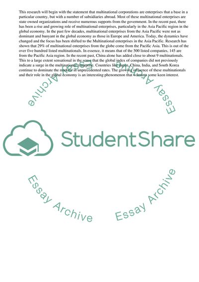 Multinational enterprises from the Asia Pacific in the global economy