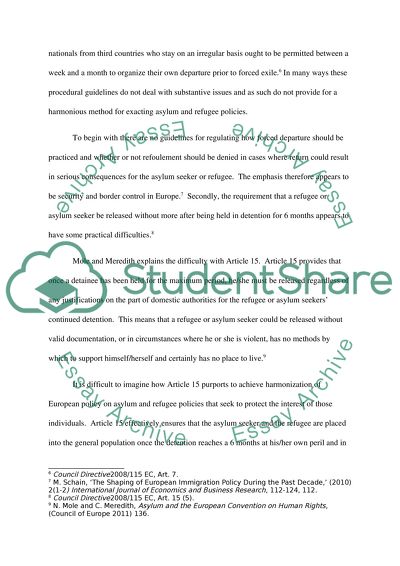 For The Sake Of Harmonising Asylum And Refugee Policy In Europe Is The Returns Directive Fit For Purpose